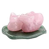 JOVIVI Petite Pierre d'énergie Precieuse Couple Canard Mandarin en Quartz Rose sur Feuille de Lotus en Aventurine Verte Feng Shui Figurine Symbole d'Amour Maison Bibelot Decoration