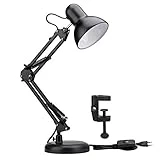 Lighting EVER Lampe de Bureau Industrielle Socle Solide avec Pince Montage Facile, Lampe de Chevet Articulée 40w Maniable, Lampe de Bureau Métal Vintage, Ampoule Non Incluse