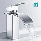 Robinet Lavabo Cascade, MEHOOM Mitigeur Évier Robinetterie pour Salle de Bains Bec Aplati Rectangulaire, Eau Froide & Chaude Disponible, Style Moderne Chromé