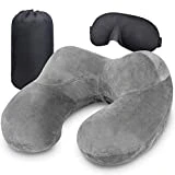 SPAHER Oreiller Gonflable De Voyage Kit de Voyage Avion Protection Cou Tour de Cou Avion Coussin de Voyage Repose Tete Avion Voiture Coussin Cervicale mit Masque de Sommeil et Sac de Transport Gris