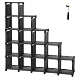 SONGMICS 16 Cubes de Rangement Étagère à Chaussures Modulable pour Jouets bibliothèque Meuble de Présentation Organiseur de Placard Un Marteau en Caoutchouc Inclus Noir LSN56BKV1