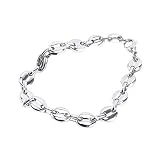AURSTORE Bijoux -Bracelet Gourmette avec Chaine de Maille Grain Cafe Acier Inoxydable 316L 11MM (argenté, Acier Chirurgical 316L)