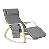 SoBuy FST18-DG éponge plus épais, Rocking Chair Fauteuil à bascule berçante avec repose-pieds réglable Bouleau + 1 pochette latérale gratuite