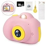 LeaderPro Appareil Photo Enfant Numérique Caméra pour Enfant, 8 Mpixels, Objectif Avant et Arrière, Flash, Zoom x4, 4400 images/80min vidéo, 16G TF Carte, 81g, Appareil Photo pour 3 à 10 Ans, Rose