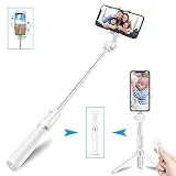 LATEC Perche Selfie Trépied, Bluetooth Selfie Stick 3 en 1 Monopod Extensible Mini Pocket sans Fil Rotation à 360 ° pour iPhone/Android Téléphones Samsung Galaxy jusqu'à 3,5-6 Pouces (Blanc)