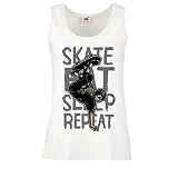 Femme Débardeur sans Manche Eat-Sleep-Skate-Repeat pour Les Amateurs de Skateboard, Les Cadeaux de Skateboard, Les vêtements de Skateboard (X-Large Blanc Multicolore)