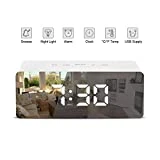 Patasen Numérique LED Réveil Réveil À Piles Horloge Température Lumières de Nuit pour Chambre Salon, Bureau, Voyage - Alimenté par Batterie et alimenté par USB(Rectangulaire)