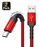 JSAUX Câble USB C (1+2M,Lot de 2) Chargeur Type C en Charge Rapide Ultra Résistant Nylon Tressé Compatible pour Samsung Galaxy S10 S9 S8, Note 10 Note 9 Note 8, Câble pour Huawei, Sony, LG-Rouge