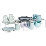 mDesign étagère de cuisine (lot de 3) - égouttoir pratique en métal pour plus d'espace de rangement - étagère cuisine télescopique rétractable - couleur argenté