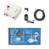 Display4top Action aérographe Mini Compresseur D'air Ensemble Gravity Feed Air Brush Kit pour Art Peinture Tatouage Manucure Artisanat Cake Gâteau Modèle Air Brush Nail Outil Ensemble (blanc)