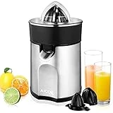 Aicok Presse-agrumes électrique en acier avec système anti-goutte flux Direct, presse-agrumes arrêt automatique pour oranges et kiwi, 85 W, argent