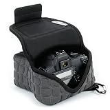 USA Gear Housse Etui Appareil Photo Numérique et Accessoire en Néoprène Rembourré, Protection Robuste avec Poche et Ceinture - Compatible avec Appareils Canon, Nikon, Pentax, Lumix Et Plus - Noir/Gris