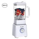 MLITER Mixeur 800W Fruit Mixeur Blender 1,6L Récipient en verre, sans BPA, Mixeur Multifonctionnel, 2 vitesses avec Pulse Fonction Lame en Acier Inoxydable à 6 Feuilles Blanc