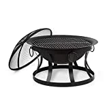 Blumfeldt Pentos 2 en 1 brasero et Gril - Ø 73 cm, Pare-étincelles Amovibles, Grille : Ø 60 cm, FireView Concept, Fonte, Anneaux de Transport, tisonnier et Grille Inclus, Noir