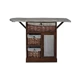 Rebecca Mobili Meuble de Couture Meuble a Repasser, 3 Osier 1 Porte, Bois de Paulownia, Marron, Shabby Rustique, Laverie - Dimensions: 84 x 65 x 35 cm (HxLxL) - Art. RE4346