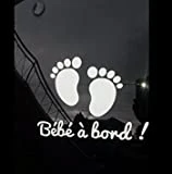 Sticker autocollant vinyle 'bébé à bord' petits pieds de bébé 20cmx15cm