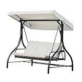 Outsunny Balancelle de Jardin 3 Places Convertible Inclinaison Toit réglable Matelas Grand Confort Rembourrage 8 cm fourni 1,85L x 1,25l x 1,73H m métal époxy Noir crème