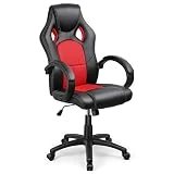 INTEY Chaise de Gamer, Fauteuil de Bureau en Similicuir, Siège Ergonomique, Hauteur Réglable, Similicuir de Haute Qualité, Coussin Souple, Capacité Maximale 150kg, Noir et Rouge