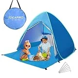 Camonti Tente de Plage, Pop Up Tente Camping Anti UV Léger Imperméable Automatique Abris de Plage Tentes instantanées portative familiale avec Sac & Fermeture Bleu (165 * 150 * 110cm)