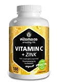 Vitamine C à fort dosage de 1000 mg + Bio Flavonoïde + Zinc 180 Comprimés Végétaliens pour 6 mois, fabriqué en Allemagne sans stéarate de magnésium