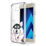 Zhuofan Plus Coque Samsung Galaxy A5 2017, Silicone Transparente avec Motif Design Antichoc Coussin d'air Housse TPU Souple Airbag Shockproof Case Cover pour Samsung A5 2017 5,2', Tête de Chien