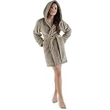 CelinaTex Korfu Peignoir De Bain Capuche De Couleur Unie Court Poches Latérales Femme Sherpa Polaire M Taupe