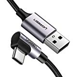 UGREEN Câble USB Type C Coudé 90 Degrés Charge Rapide 3A Nylon Tressé Compatible Samsung S10 S9 S8 Plus Note 9 Note 8 A50 A40 A80 A9 A8 A5 2017, Huawei P20 Lite Mate 20 Lite, Xiaomi Redmi Note 7 (1M)