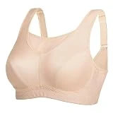 SYROKAN Femme Grande Taille Soutien-Gorge de Sport Maintien Normal sans Armatures Beige - Front de Maille FR:95G