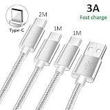 Cable Chargeur pour Huawei P20 Lite/Mate 20 Lite/P30 Pro,Gopro Hero 5/6,HTC U12 U11 Life Plus,U Ultra 10,ASUS Zenfone 5/4/3/5Z,Nokia 7 plus/7/8/6.1,Cordon USB Type C Charge Rapide 1M 1M 2M Lot de 3