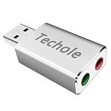 Carte Son USB Externe, Techole Adaptateur Audio Stéréo en Aluminium USB vers Jack 3,5mm, pour Windows et Mac, Plug and Play, Sans Pilote Requis [Argent]