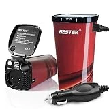 BESTEK 200W Transformateur Convertisseur de Tension DC 12V AC 220V à 240V avec 2 Ports USB et 1 Prise Française Chargeur Allume-Cigare Onduleur pour Voiture Camion - Gobelet Rouge avec Couvercle