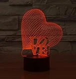De Noël 3D Amour Coeur LED Night Light Ambiance Romantique Bureau Lampe De Mariage Décoration Amoureux Couple Chérie Cadeau Amour Coeur Contrôleur 7 Couleur