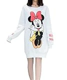 Haroty Femme Robe Pull Automne Hiver Grande Taille Manches Longues Coton Cartoon Mickey Imprimé Casual Fluide Tunique Sweats (Blanc, XL)