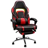 LANGRIA Fauteuil de Bureau Racing pour Gaming, Cuir PU, Cousin Lombaire et repose-pieds, Dossier Haut Inclinable (90-175°), Accoudoirs, Repose-tête, Pivotant 360°, 120 kg de Capacité (Rouge et Noir)