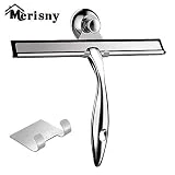 Merisny Raclette de Douche Ventouse en Acier Inoxydable, Nettoyage Raclette pour Salle de Bain Fenêtre Miroir(1 Ventouse/Crochet Auto-adhésif)