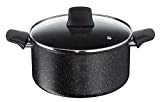Tefal C6344602 Authentic Faitout 24 cm / 5L + Couvercle en Verre Noir Moucheté Tous Feux Dont Induction, Aluminium