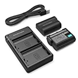 RAVPower EN-EL15 Batterie de Rechange 2040mAh Lot de 2 avec Chargeur Compatible avec Appareil Photo Nikon D7100, D750, D7000, D7200, D810, D610, D800, D600, D800e, D810a etc.