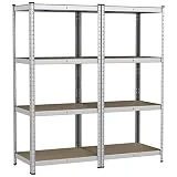 Yaheetech Lot de 2 Étagères de Rangement Charge Lourde Meuble de Garage Ratelier Cuisine Salon 80 × 40 × 160 cm Acier Galvanisé MDF Capacité de chaque tablette 80 kg