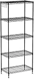 LANGRIA Etagère de Rangement en Métal avec 5 Tablettes en Maille Métallique pour le Stockage dans la Cuisine, Chambre, Salon, SDB, Garage, Capacité Charge 113.4kg (Noir)[Retour à l'école]