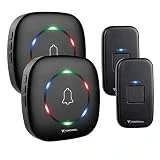 Tenswall Sonnette Sans Fil kit de IP55 Etanche avec 1000 pieds Gamme et 58 Sonneries Mélodies, 0db-100db 4-Niveau Volume,Noir