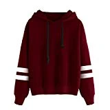 Tonsee Femmes de Long Hoodie Sweatshirt pull Pullover Tops Blouse à manches (S, Rouge)