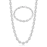 AFSTALR Grain de Cafe Homme Collier Chaine et Bracelet Biker en Acier Inoxydable Argent 61-6mm