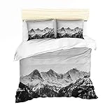 Housse de Couette Montagne Parures de lit 2 Personne Montagne Peak Naturel Paysages Montagne de Neige Prendre Une Photo Numérique Imprimer Literie et Taie d'oreiller (Style 1, 200 x 200 cm)