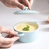 Liuwenan Coffret binaural en céramique avec Bol à Oeuf cuit à la Vapeur Bleu avec Couvercle | Dessert à Dessert Familial | Durable, Facile à Nettoyer | capacité 200ml | 5.5in (Color : X1)
