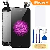 FLYLINKTECH écran pour iPhone 6 Noir 4,7' LCD de Remplacement Complet - préassemblés LCD avec capteur de proximité, caméra Frontale, écouteur et Plaque arrière en métal Kit d'outils de réparation