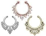 Septum anneau 3 pcs HOT Unisexe Clip Sur Septum Faux Nez Anneau Hoop Non Piercing Hanger Nose Anneaux Tribal Fan Strass Clicker Corps Bijoux
