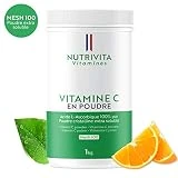Vitamine C en poudre - Pot de 1 kg | 100% Acide L(+) Ascorbique | Poudre pure surfine | Cuillère doseuse offerte | Nutrivita