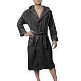 Twinzen Peignoir de Bain pour Homme (M, Gris Foncé), Eponge Coton sans Produits Chimiques - Capuche, 2 Poches, Ceinture - Oeko TEX - Robe de Chambre, Sortie de Bain Douce, Absorbante et Confortable