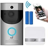 Visiophone sans fil sonnette sans fil interphone video avec pile carillon sans fil 720P HD WiFi audio bidirectionnel IR vision nocturne PIR detection mouvement CCTV 166° caméras angle APP contrôle