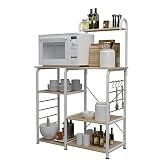 DlandHome Etagères de Cuisine pour Le Stockage, Meuble Rangement Desserte de Cuisine avec 3+4 Tablettes pour Micro-Ondes, Four, Outils de Cuisine, 90L * 42W * 130H cm Amélioration & Érable